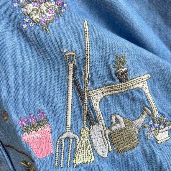 90s Northern Reflections 2pc Embroidered Flowers Gardening Button Down & Tee L - Picture 3 of 8